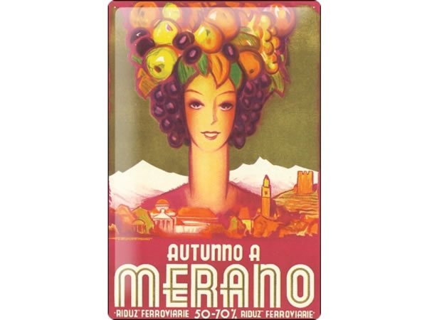 画像1: アンティーク風サインプレート　イタリア　秋のメラーノ　Merano 30ｘ20cm【カラー・レッド】【カラー・イエロー】 (1)