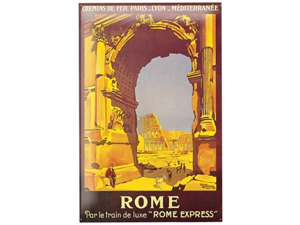 画像1: アンティーク風サインプレート　イタリア　ローマ コロッセオ Colosseo Roma 30ｘ20cm【カラー・ブルー】【カラー・イエロー】 (1)