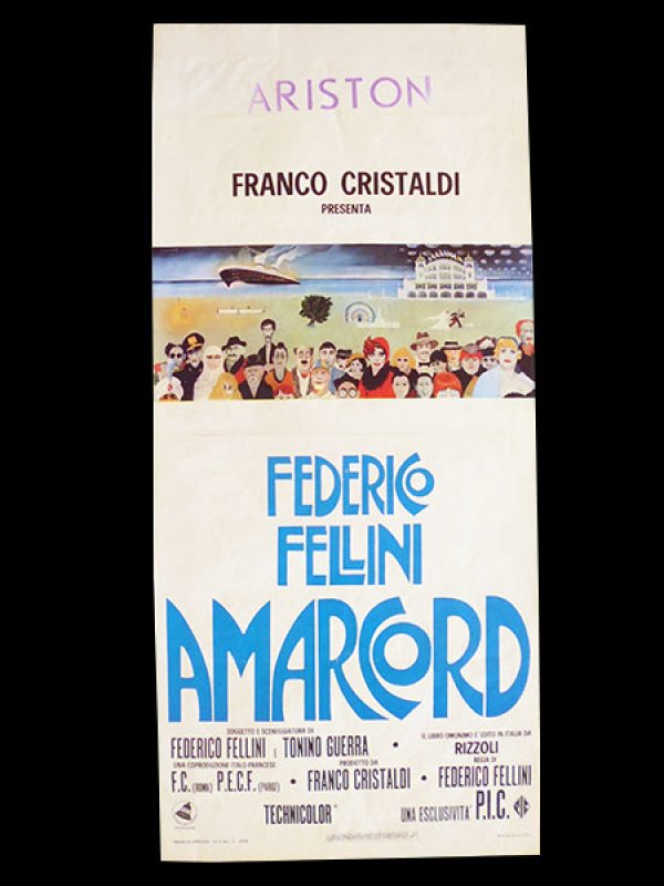 画像1: イタリア　映画　アンティークポスター Amarcord (1973年) フェリーニのアマルコルド  フェデリコ　フェリーニ 33 x 70 cm locandine (1)
