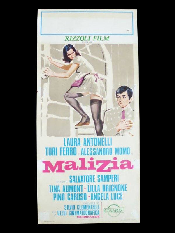 画像1: イタリア　映画　アンティークポスター　Malizia (1973年) 青い体験 サルヴァトーレ・サンペリ  33 x 70 cm locandine (1)