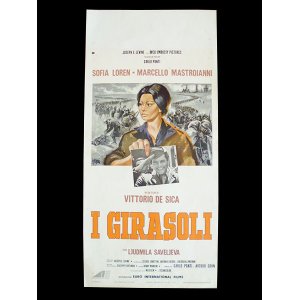 画像: イタリア　映画　アンティークポスター　 I girasoli（1970年）ひまわり ヴィットリオ・デ・シーカ マルチェロ・マストロヤンニ ソフィア・ローレン 33 x 70 cm locandine