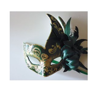画像: イタリア ヴェネツィア カーニバル マスク 羽根つき　【カラー・グリーン】