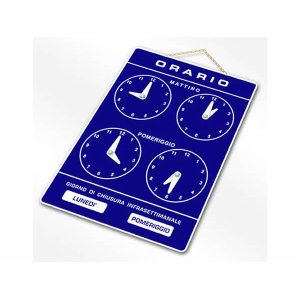 画像: イタリア語表記営業時間表　ORARIO DI APERTURA 時計・チェーン付き  25 x 18 cm【カラー・ブルー】【カラー・ホワイト】