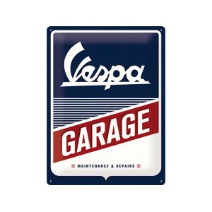 画像: 【数量限定】アンティーク風 サインプレート Vespa- Garage 30 x 40 cm【カラー・ブルー】
