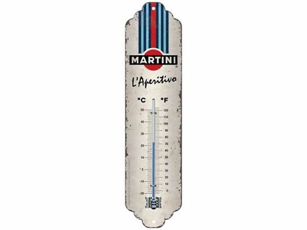 画像1: 【数量限定】アンティーク風 サインプレート 温度計 Martini- L'aperitivo Racing Stripes 7 x 28 cm【カラー・ホワイト】 (1)