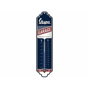 画像: 【数量限定】アンティーク風 サインプレート 温度計 Vespa Garage 7 x 28 cm【カラー・ブルー】