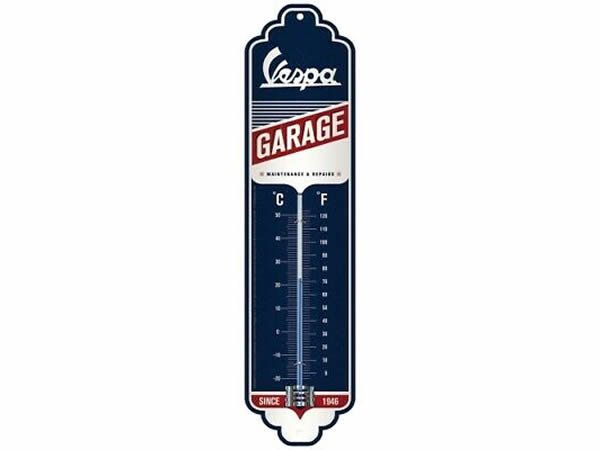 画像1: 【数量限定】アンティーク風 サインプレート 温度計 Vespa Garage 7 x 28 cm【カラー・ブルー】 (1)