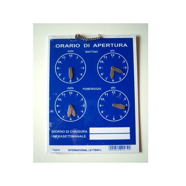 画像1: イタリア語表記営業時間表　ORARIO DI APERTURA 時計・チェーン付き 【カラー・ブルー】【カラー・ホワイト】 (1)