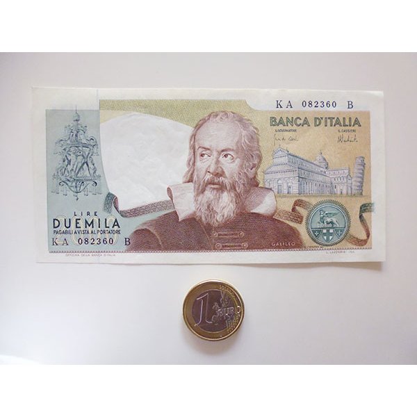 イタリア紙幣 2000リラ ガリレオ・ガリレイ フリーメイソン剥がれていて現在はありません