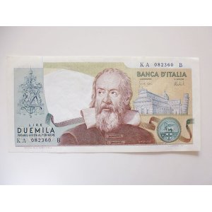 画像: イタリアのリラ紙幣　2000リラ　ガリレオ・ガリレイ【カラー・グリーン】