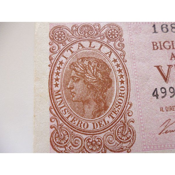 画像4: イタリア国家統一直前、イタリア王国時代の1リラ紙幣【カラー・グリーン】【カラー・ワイン】 (4)