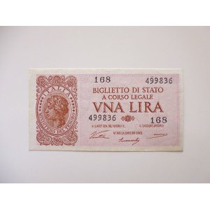 画像: イタリア国家統一直前、イタリア王国時代の1リラ紙幣【カラー・グリーン】【カラー・ワイン】