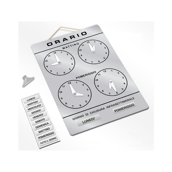 画像2: イタリア語表記営業時間表　ORARIO DI APERTURA 時計・チェーン・吸盤付き 【カラー・グレー】 (2)