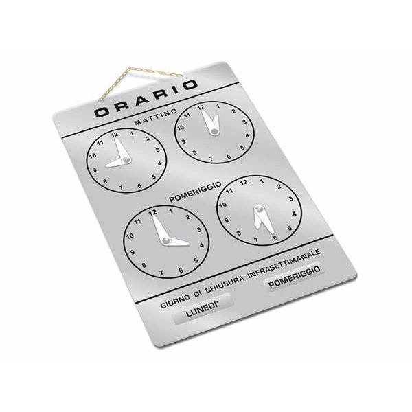 画像1: イタリア語表記営業時間表　ORARIO DI APERTURA 時計・チェーン・吸盤付き 【カラー・グレー】 (1)