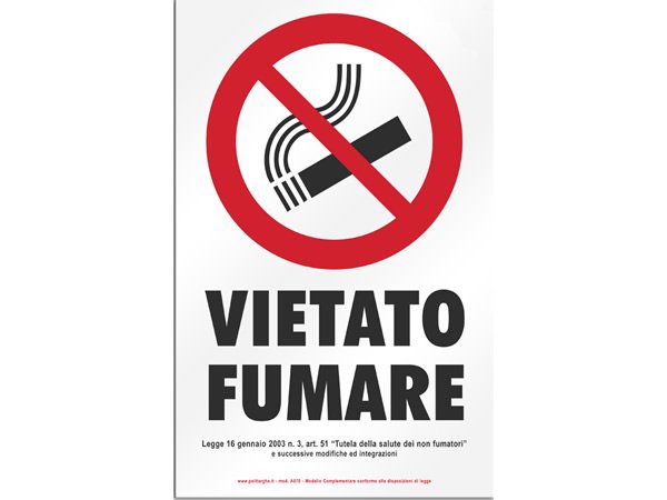 画像1: イタリア語表記  禁煙　VIETATO FUMARE 20 x 31 cm 【カラー・レッド】【カラー・ホワイト】 (1)