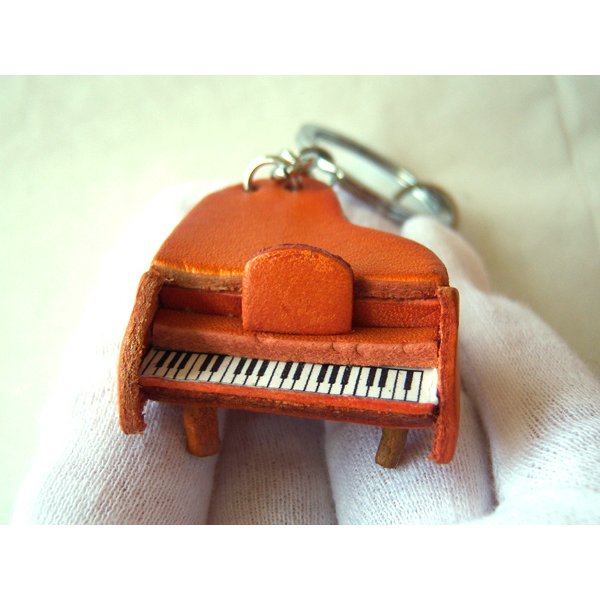 画像3: ミニチュア・ピアノのキーホルダー　レザー 【カラー・オレンジ】 (3)