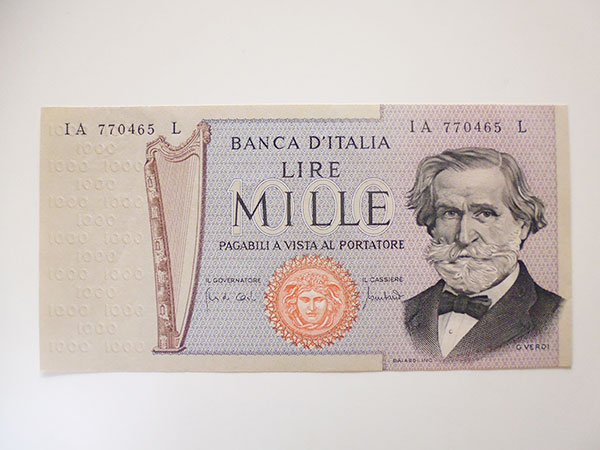 イタリアのリラ紙幣 1000リラ ジュゼッペ・ヴェルディ GIUSEPPE VERDI 